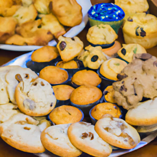 A tray of freshly baked goodies, including cookies, muffins, and pastries.